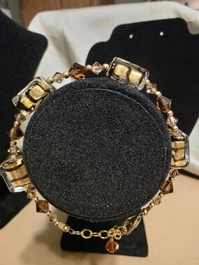 #38 Gold and Amber Glass Bead Bracelet